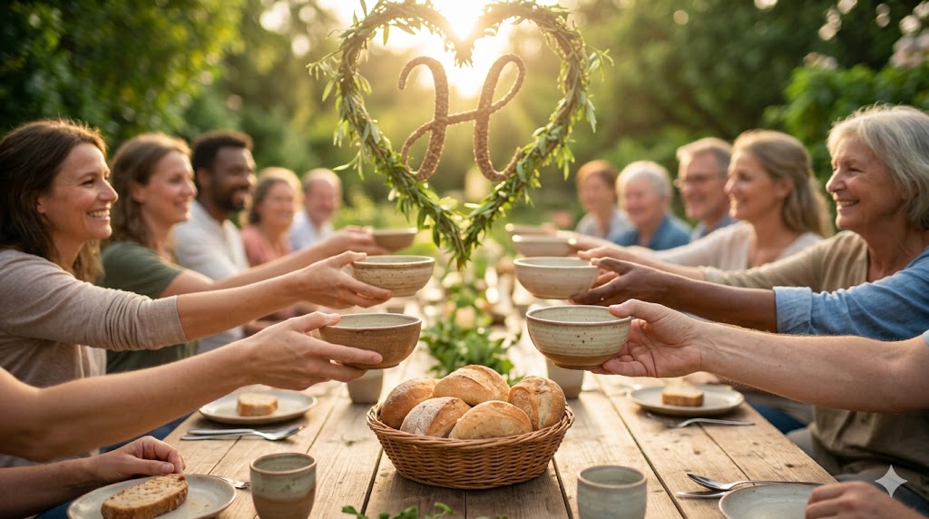 Gemeinsames Essen bei Zeitenherz – Schüsseln werden gereicht